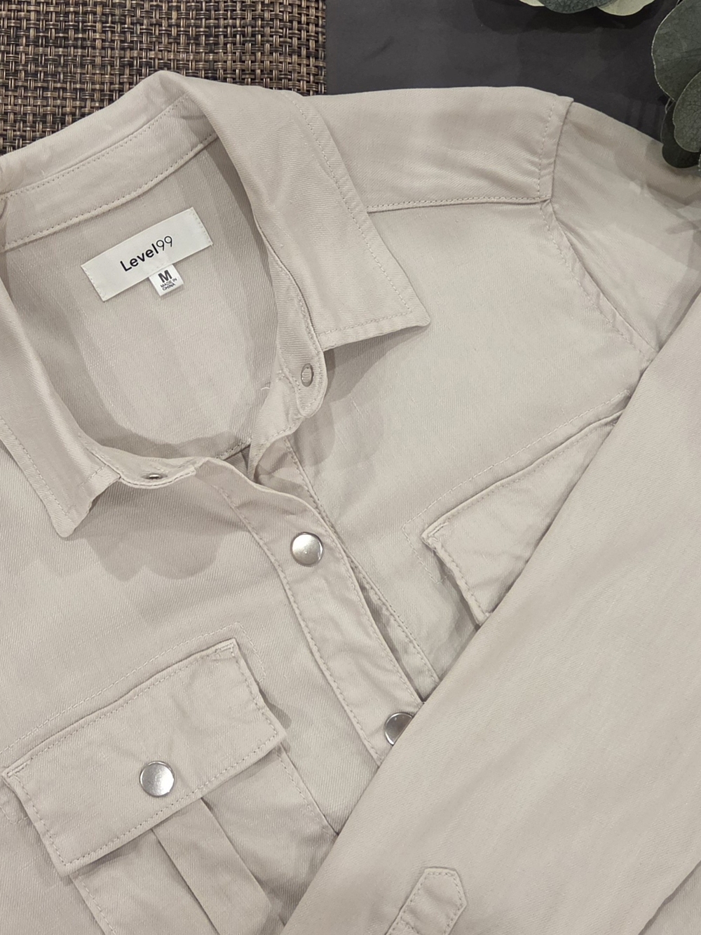 Level 99 Mixed Media Utility Shirt Jacket Cream Size M LNWOT